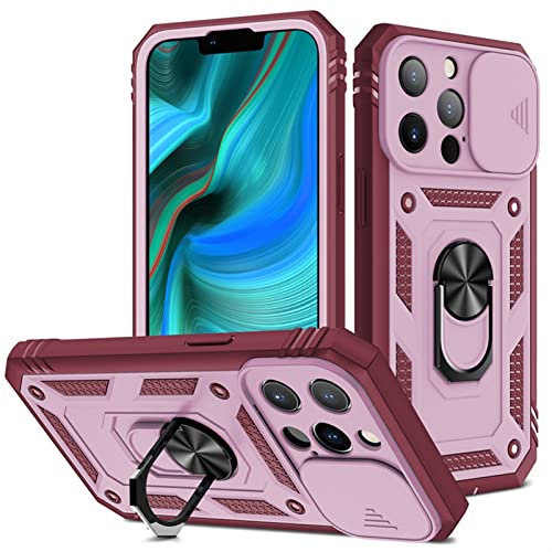 HAODEE 2021 nuova custodia per telefono sergente di lusso per iphone 13 12 11 XS Pro Max anello staffa protezione obiettivo push window Cover (colore: rosa rosso, dimensioni: per iphone 12 mini)