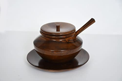 Effortlish Azucarero de madera con cuchara y tapa para el hogar y la cocina