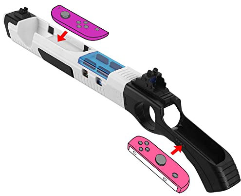 Geekria Game Gun Compatible with Nintendo Switch/OLED Joy-Cons Grip, Pixel Gun 3D for Nintendo Switch, Splatoon, Resident Evil, Juarez, Hunting Simulator Type Shooting Gaming Accessories