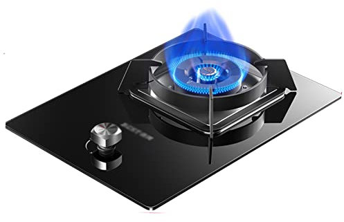 IBOWZ Plaque de Cuisson Gaz Cuisinière à gaz en Verre trempé Noir 5,2 KW,Bouton en Alliage de Zinc,Table de Cuisson à gaz Convertible NG/LPG,pour réchauffer,Cuisiner,bouillir,Frire,mijoter [Classe