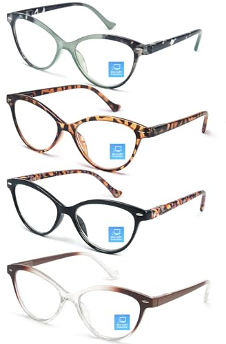HEEYYOK 4Pack Lesebrille für Damen Blau Licht Blocking 1.25+ Cat Eye Computer Leser Brille Flexible Federscharnier