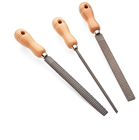 Kings County Tools Set of Three 8 Woodworking Rasps | Flat, Round, & Half Round | High Quality Steel Material | Durable and Long-Lasting | 4 Beech Wood Handle