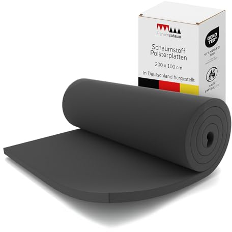 Frankenschaum Schaumstoffplatte RG26/35F - Schallschutz für Studio, Podcast & Gaming - DIY Polster- & Dämmplatte zum einfachen Zuschneiden - 200x100x4 cm - Anthrazit