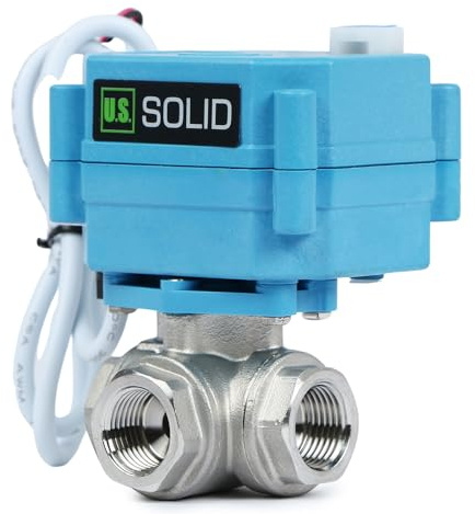 Electric 3 Way Motorized Ball Valve - Heavy Duty Multipurpose L Type Water Shutoff Valve - 3 Way Valve with Manual Function, Standard Port by U.S. Solid