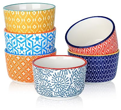 Selamica Keramik Creme Brulee Schälchen, 170 ml Kleine Dessertschalen, Auflaufform für Creme Brûlée, Soufflée-Auflaufförmchen zum Backen, Mini-Schalen für Pudding, Dip, Eis, 6 Stück