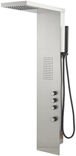 BWE Duschturm aus Edelstahl, 3-in-1, gebürstetes Nickel, Duschpaneel, Regenwasserfall mit Handbrause, Massage-Körperdüsen