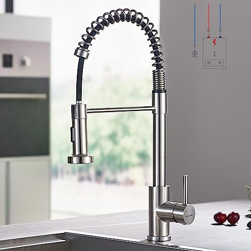 BONADE Niederdruck Armatur Küche Ausziehbar, Spiralfederarmatur mit Brause, 360° Drehbar Wasserhahn für Küche, Niederdruckarmatur mit 3 Anschlüsse für Boiler, Spültischarmatur aus Edelstahl Gebürstet