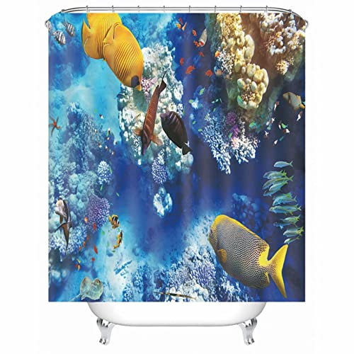 Whoiy Shower Curtain Blue, Duschvorhang für Badewanne Über Eck 165X200cm Polyester Duschvorhänge Unterwasserwelt Waschbar Wasserdicht