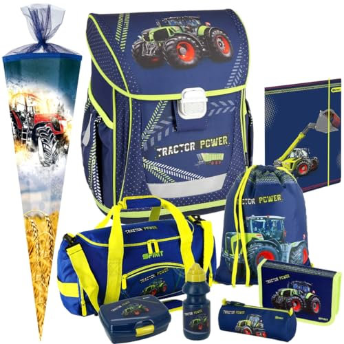 Traktor - Bulldog - Spirit Cool Schulranzen-Set 9tlg. mit Federmappe, Sporttasche, Brotdose und Trinkflasche - Schultüte gratis dazu