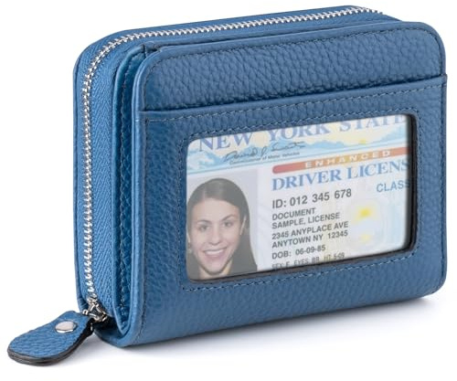 XINNSTAR Small Wallet for Women, Genuine Leather RFID Blocking Credit Card Holder Slim Compact Coin Purse Women's Wallets with ID Window 8 Card Slots