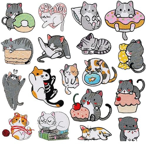Gfamous Patches Zum Aufbügeln Katze 18 Flicken zum Aufbügeln Aufnäher Katze Niedlich Aufnäher Katze Flicken zum Aufbügeln Bügelflicken Kinder Patch Sticker Kleidung für Kleidung Jacken Rucksäcke