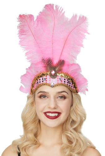 Novelty Karneval-Kopfschmuck mit Federn, Feder Kopfschmuck Federschmuck Gold-schwarz, Brasilianischer Feder Kopfschmuck Karneval Federkopfschmuck Tänzerin Federkopfschmuck Karneval (Pink, One Size)