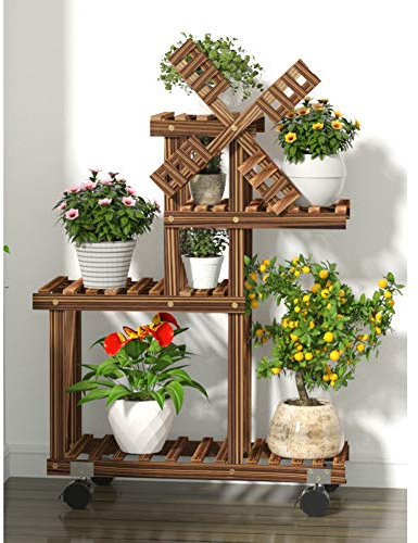 TEmkin Blumenständer mit Rollen, Holzleiter, Regal für drinnen und draußen, Blumentopfregal für Hof, Garten, Terrasse, Balkon, Stil 2 (Stil 3)