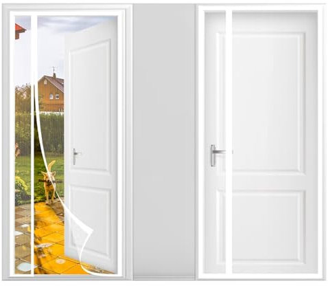 Fliegengitter Tür Magnet-Magnet Vorhang Insektenschutz,Magnetischer Fliegenvorhang für Balkontür,Wohnzimmer,Kellertür Terrassentür Kinderleichte Klebemontage Ohne Bohren,200x230cm-Weiß