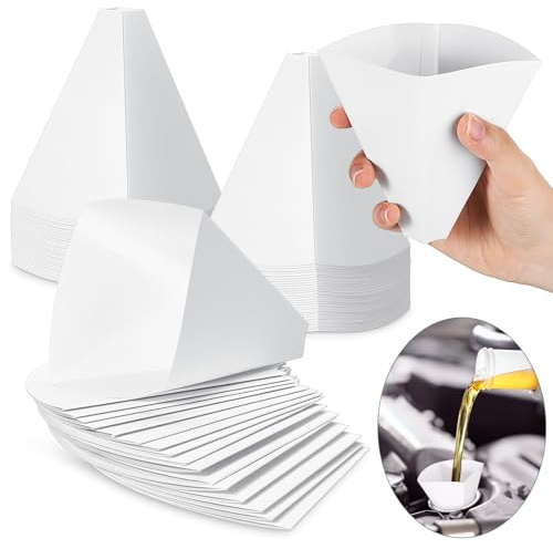 RimCereal Lot de 50 entonnoirs jetables en papier pour huile moteur 283,5 g - Entonnoir conique en papier à usage unique pour essence de voiture - Distributeur de liquide de vidange automobile