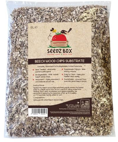 Beech Wood Chips For Hamsters Chickens Tortoises Reptiles Snakes Lizards Birds 5L - Versatile Substrate - Absorbent & Biodegradable - Heat Treated - Use In Dry or Humid - Seedzbox