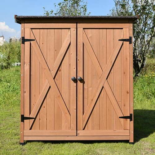 Garden Tool Storage Shed - Outdoor Utility Cabinet - Waterproof Outdoor Cabinet - Ideal For Garden, Balcony, Patio - Durable Tool Storage And Potting Table(Color:Brown,Size:B)