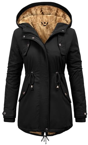 Vancavoo Giubbotto Donna Invernale Giacca Parka Cappotto Imbottita Caldo Felpa con Cappuccio Casual Outdoor Impermeabile Cappotti con Zip,Nero,L