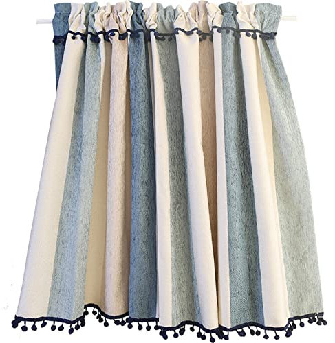 A.Monamour Tenda Corta per Finestra Piccola - Strisce Beige Blu Opaco da Cucina Bistrot Caffè - Mezza Mantovana a Vetro, Pannello, Porta Armadio e Lavandino