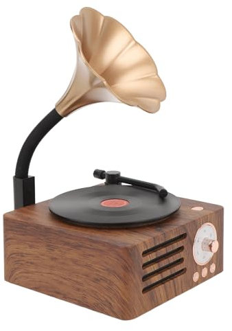 Asixxsix Plattenspieler BT-Lautsprecher, Vintage-Grammophon-Plattenspieler, Tragbarer Retro-Mini-Stereolautsprecher mit Holzmaserung, USB-Musikplayer für Heim- und Unterhaltungsdekorationen