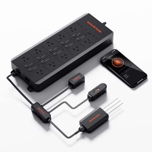 Spider Farmer GGS AC10 10-Fach Steckdosenleiste Set APP Basierte Kontrollen | mit 3 in 1 Bodensensor, Temp Feuchte Lichtsensor und Adapter, 16A/3680W Max Steckdosen, für Indoor Grow Tent GrowZelt Raum