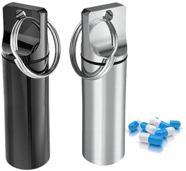 AFCJLTO 2 pcs Pill Box Key Ring Pill Box Key Ring Waterproof ，Aluminiumlegierung Pillenbox Kleine Metall Tablettenbox Pillen Organizer Wasserdicht Tablettendose Pillenbehälter für Unterwegs,