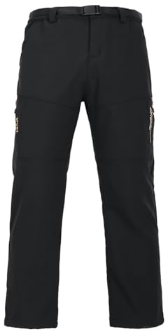 Taoyoule Utomhusbyxor för män, fleecefodrade byxor, vinter, termo vattenavvisande, skidbyxor, dragkedjefickor, svart, 3XL