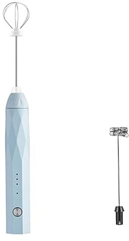 AMULONG Espumador de Leche, Espumador De Leche Eléctrico Portátil Batidor Varilla De Espuma De Café Inoxidable Bebida De Leche Bubbler Leche para Capuchino(Blue)