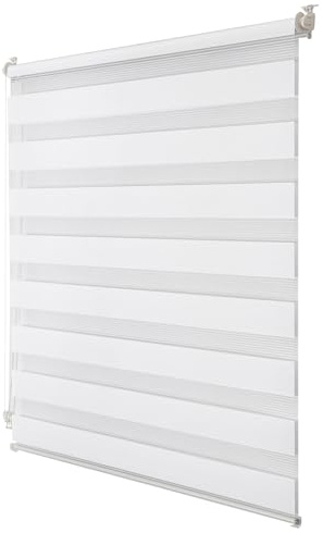 Joydeco Doppelrollo ohne Bohren mit Klemmfix und Anti-Verhedderungszubehör stufenlos verstellbar lichtdurchlässig verdunkelnd Weiß B120 x H130 cm(Stoffbreite 116cm)