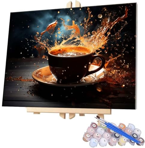 Pintar por Numeros Adultos, DIY Taza de café Pintar por Numeros Manualidades Adultos, 50x70cm Pinturas Acrílicas con Números para Principiantes, Cuadros Decoracion Salon Modernos y Regalos Y-346