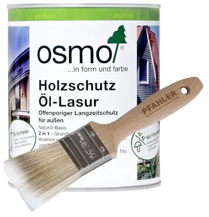 OSMO. Holzschutz Öl-Lasur 0,75 l (905 Patina) Rapid-Technologie – 2 Anstriche an 1 Tag Wetterbeständig, atmungsaktiv & UV-beständig, offenporig & seidenmatt, Inkl. Gratis PFAHLER-Pinsel