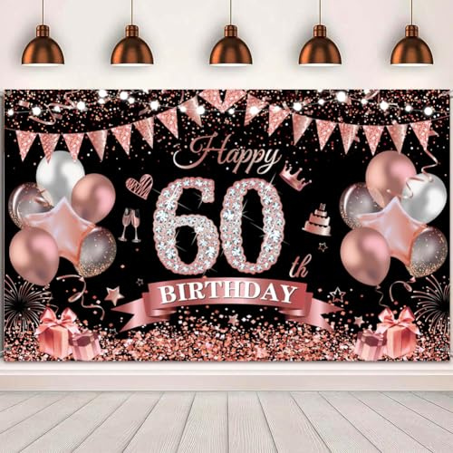 KILLIAN'S Store 60. Geburtstag Banner Roségold Schwarz Deko 180 x 110 cm Polyestergewebe für Frauen Geburtstag Party Deko