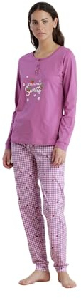 Noidinotte - Pigiama Donna in Cotone con Top Manica Lunga e Pantalone