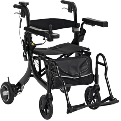 MovingStar AllinOne E Elektrorollator und Rollstuhl, Faltbar, Schwarz, 100kg Belastbarkeit, mit Joysticksteuerung, 20km Reichweite, 6km/h Geschwindigkeit, 24V Lithium-Akku
