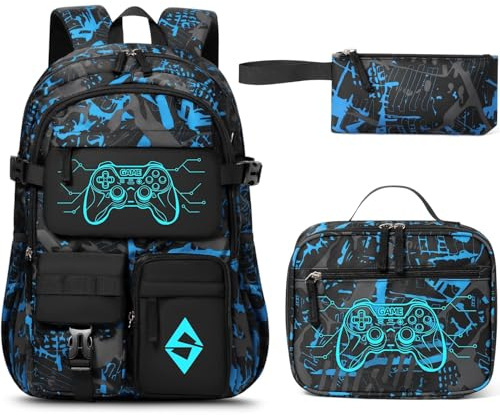 Fimibuke Backpack for School Boys, 3 PCS Cool Luminous Kids Backpacks Set | with Lunch Box & Pencil Pouch, Toddler Teen Boy Glow in The Dark Bookbag Schoolbag Set for Elementary to High School Students