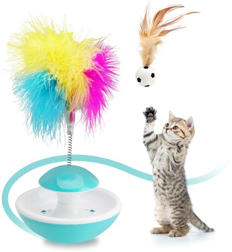 VOSSOT Giocattolo interattivo per gatti con piume, design antiribaltamento e canto degli uccelli, gioco automatico per il micio, accessorio sostituibile (verde)