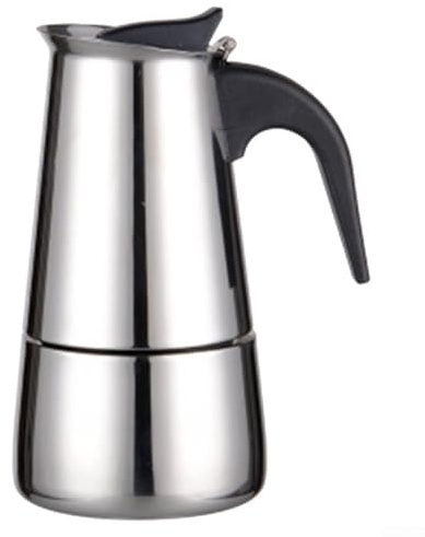 Caffettiera in stile italiano in acciaio inox con manico resistente al calore, per induzione a gas, casa, cucina, ufficio (200 ml)