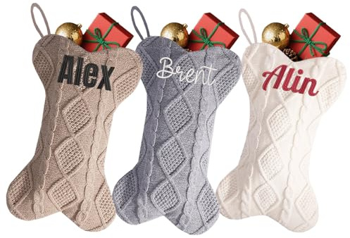 Lustiger Weihnachtsstrumpf mit gesticktem Namen für Hunde, bestickt, personalisierbar, 41,5 cm, Weihnachtsstrümpfe für Weihnachten, Familienfeier, Kamin-Dekoration