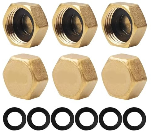 6-Pack Radiator Caps - Blanking Cap with Seals, Leak-Proof Plumbing Fittings for Radiator Valves, Washing Machines, and DIY Maintenance