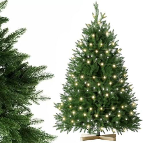 Eldzenith Weihnachtsbaum 150 cm, Künstliche Weihnachtsbäume mit Beleuchtung, Holzständer, PVC und PE, Naturgetreu, Christbaum, Schwer Entflammbar, Christmas Tree für Zuhause, Geschäfte, Feiertage