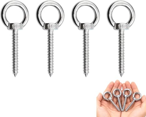 YIHAOH 4 Piezas Hembrillas Cerradas, Tornillo con Argolla de Acero Inoxidable, Tornillo de Ojo M8 Duraderos, Adecuados para Hamacas, Toldos, Sillas Colgantes, Mecedoras, Cestas Colgantes