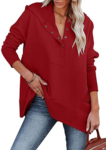 Magritta Long Sleeve Tops Women Jumper Loose Fit Casual Pullover Sweat Shirts Oversized Hoodies Sweatshirts Fall Outfits Red, 18-20