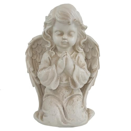Fachhandel Plus Engel Figur betendes Engelmädchen – wetterfester Grabengel handbemalt aus Polyresin für innen & außen, Grabdekoration Engel Statue, stilvoller Grabschmuck für Friedhof und Gedenkstätte