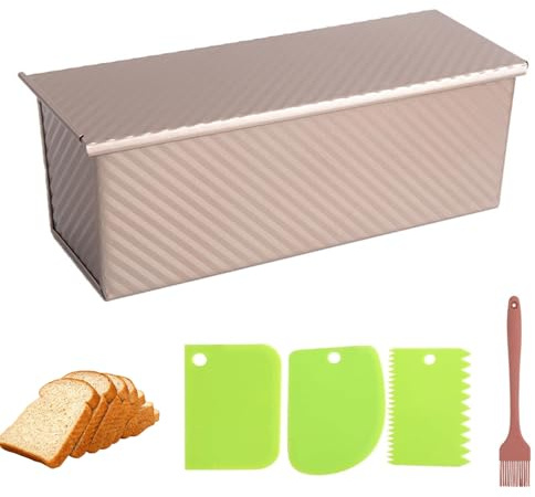 Pullman Loaf Tin with Lid & Dough Scraper Cutter & Oil Brush, 2LB Large