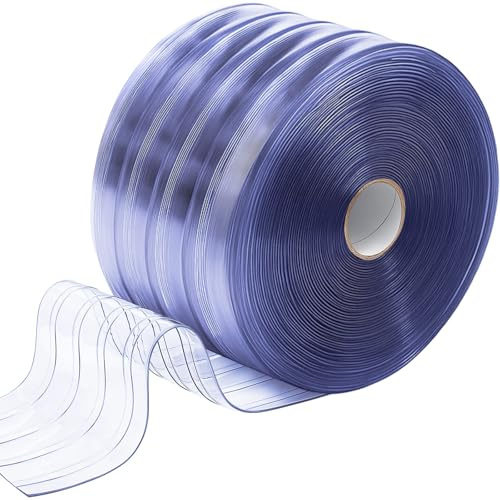 Moukeren Plastic Curtain Strips, 200 ft x 8 in Clear PVC Strip Curtain Roll, Heavy Duty Plastic Insulated Freezer Door Strips for Commercial, Walk-in Cooler, Garage, Warehouse, 0.08 Thickness