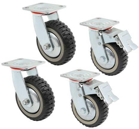 4 Stück Schwerlastrollen 6 Zoll Transportrollen mit Bremse, je 280 kg Tragkraft – Rollen schwerlast für Wagen, Werkbank, Regal & Schrank