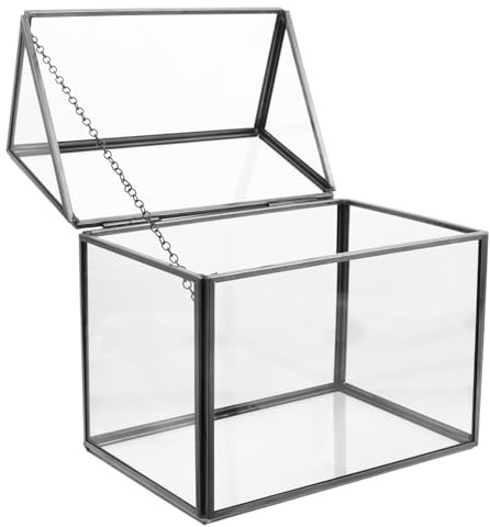 SOIMISS Terrario de Cristal con Forma de Casa Negra Maceta Geométrica Cúbica para Plantas de Interior Invernadero de Mesa para Suculentas y Musgo Decoración de Jardín y Obsequio