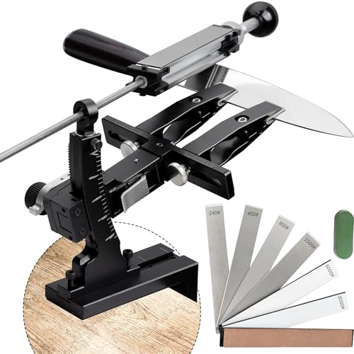 CWOVRS Präzisions-Messerschärfsystem, Winkel-Schärfer Messerschärfer 9–25° | Aluminium CNC Messerschleifer mit Flip-Mechanismus, 2-Seitiger Steinhalterung, 6 Schleifsteinen für Küchen, Jagd, Kochmesser