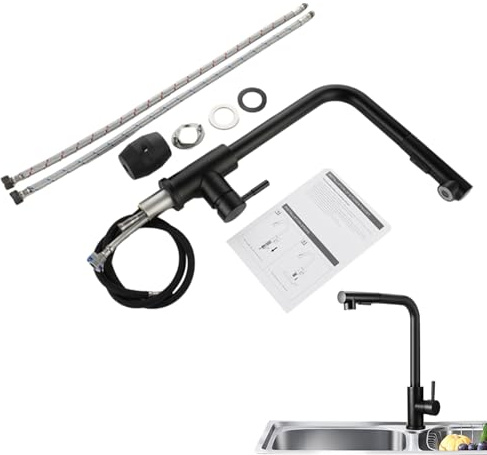 Nexusectar Robinet de cuisine pour camping-car – Poignée unique coulissante en acier inoxydable, robinet d'eau de cuisine – Pour la maison, la salle de bain, le camping-car, la buanderie, le