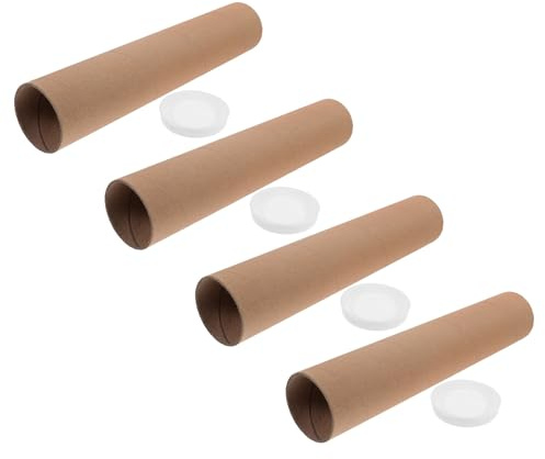 SOPOTUTU Tubo de Cartón Kraft para Envío de Carteles y Documentos 33,5 X 6,8 Cm, Paquete de 4 Unidades, Tubo Cilíndrico Resistente a Impactos para Almacenamiento y Protección en